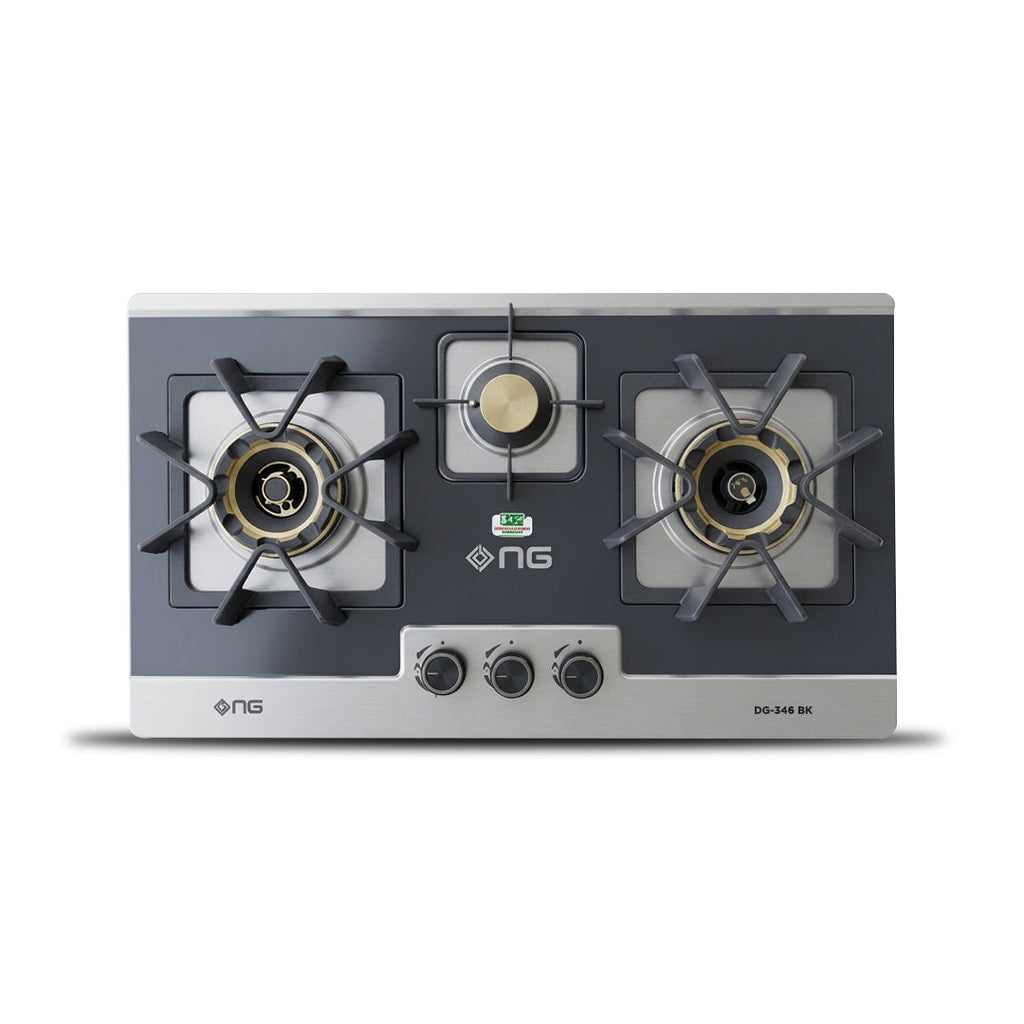 NasGas DG-346 BK Built-in Hob – 3 Burner Black & Steel Design with 5.5Kw Burners