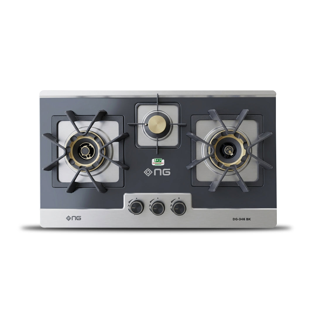 NasGas DG-346 BK Built-in Hob – 3 Burner Black & Steel Design with 5.5Kw Burners