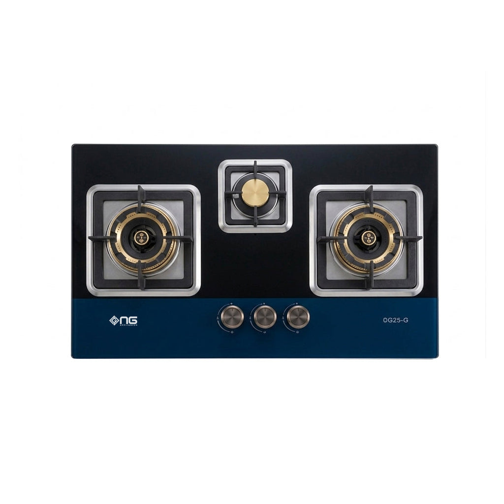 NasGas DG-225 G Built-in Hob – 3 Burner Tempered Glass Gas Stove with 5.5Kw Burners