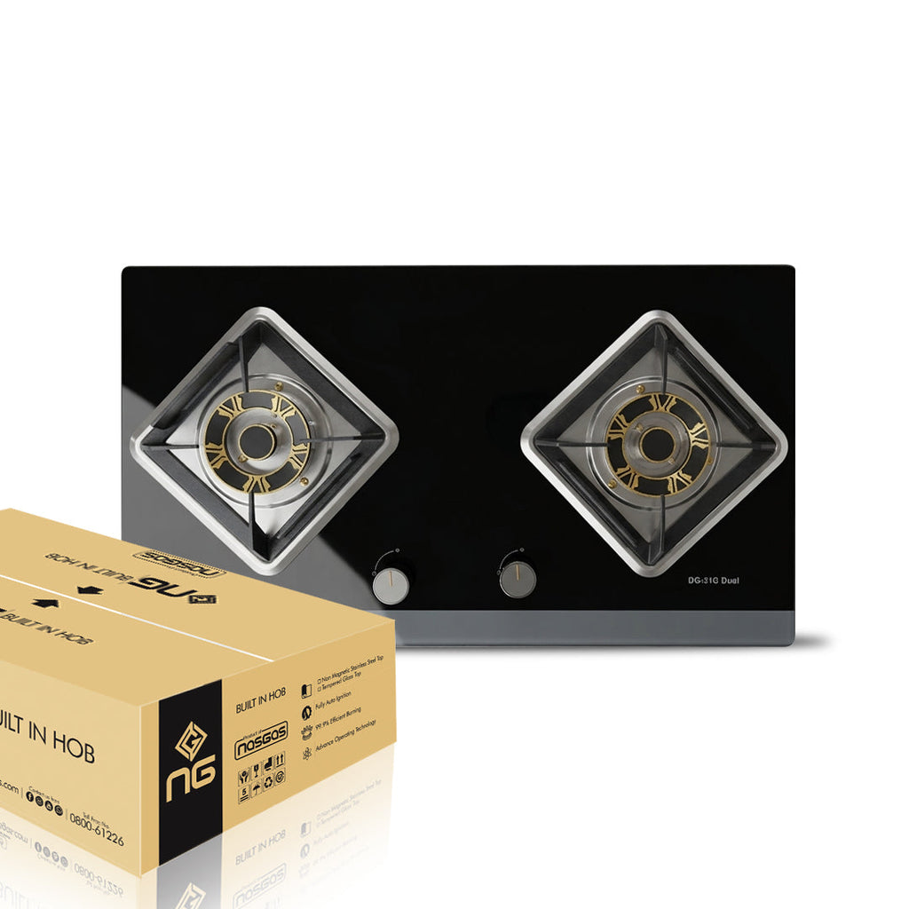 NasGas DG-31 G Dual (LPG + Natural Gas) Built-in Hob – 2 Burner Tempered Glass Gas Stove with 5.5Kw Burners