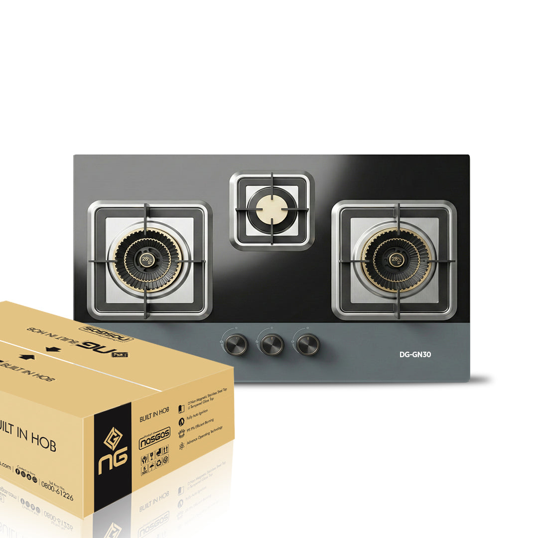 NasGas DG-GN30 Built-in Hob – 3 Burner Tempered Glass Gas Stove with 5.5Kw Burners