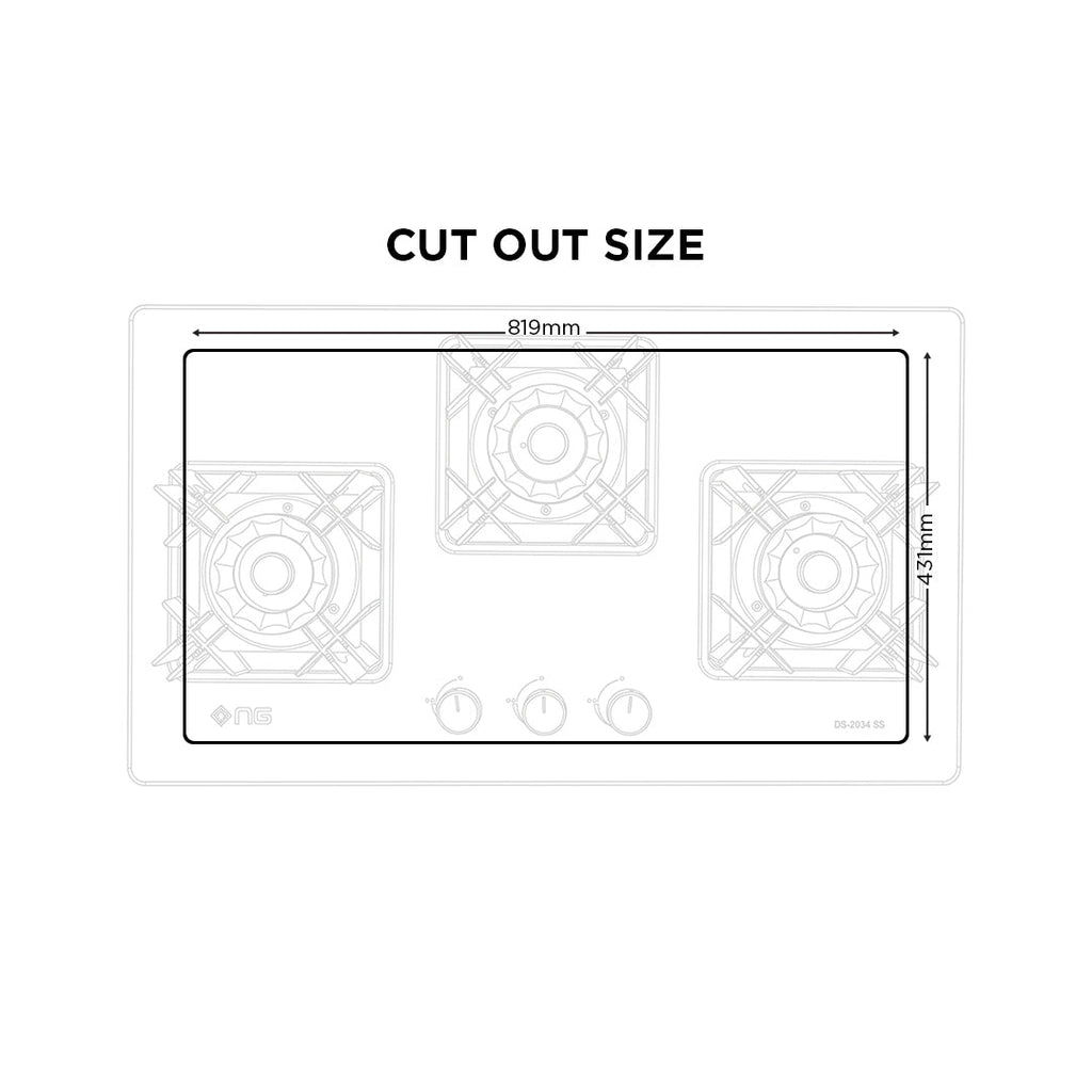 Nasgas Build In Hob DG-2034 SS – 3 Burner Stainless Steel Hob
