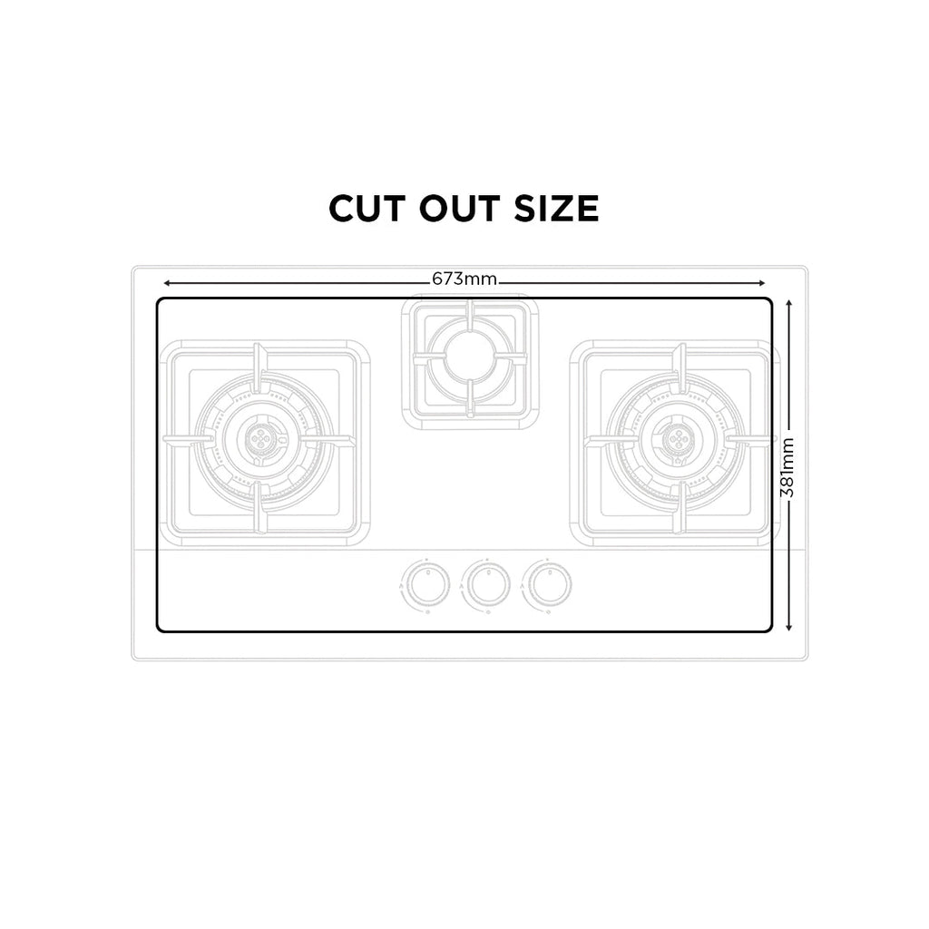 NasGas DG-225 G Built-in Hob – 3 Burner Tempered Glass Gas Stove with 5.5Kw Burners