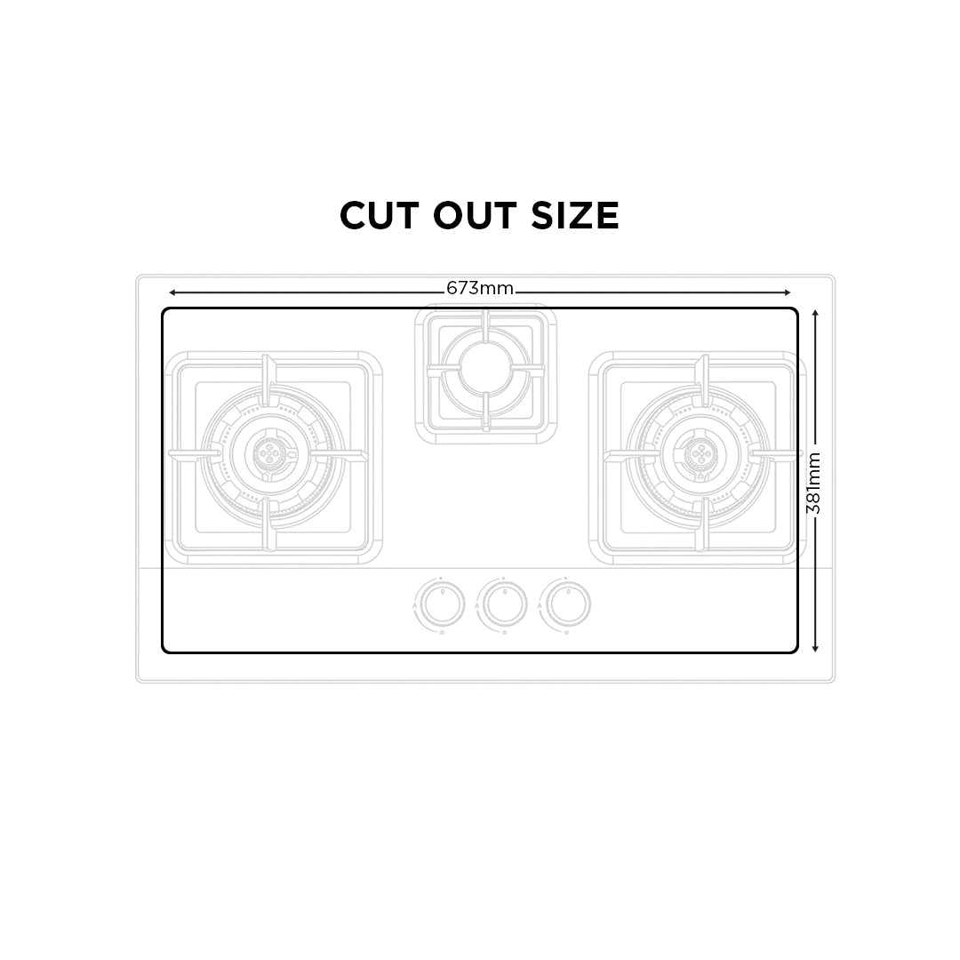 NasGas DG-225 G Built-in Hob – 3 Burner Tempered Glass Gas Stove with 5.5Kw Burners