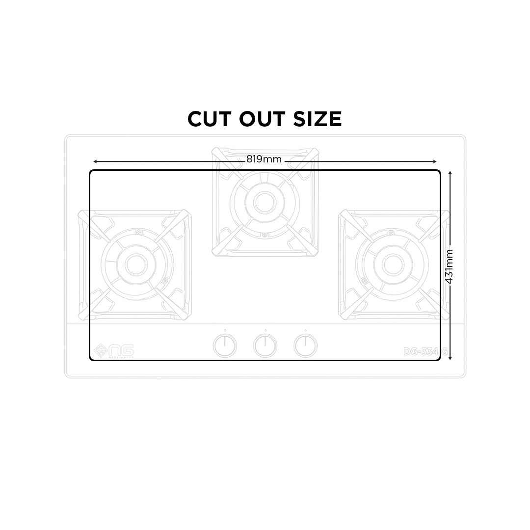 NasGas DG-334G (Auto & Safety) Built-in Hob – 3 Large 5.5Kw Burners with Tempered Glass Top