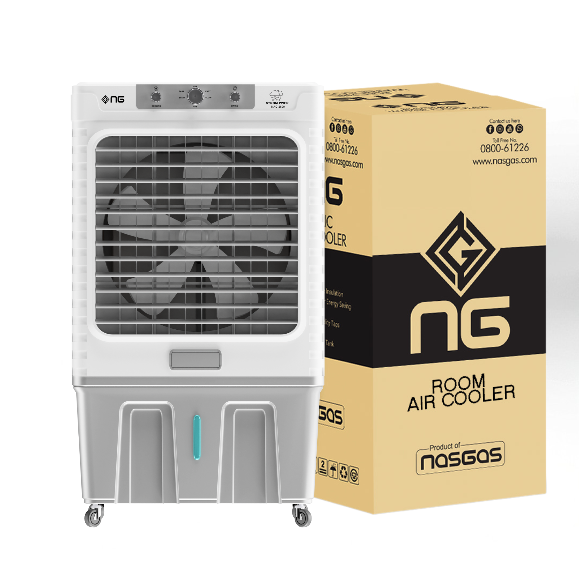 NasGas Eco-BLDC NAC-2600 | 120L Jumbo Water Tank | BLDC Air Cooler | 99.9% Copper Motor | 4-Bottle Ice Box | Energy Efficient