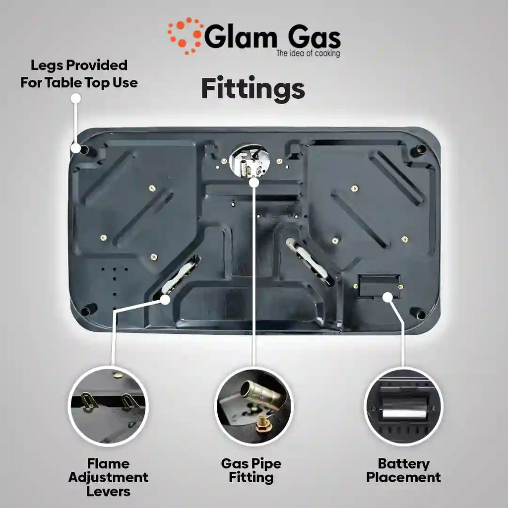 Glam Gas 3 Burner Built-in Hob – D-Cut, Blue Berry & Black Berry Tempered Glass