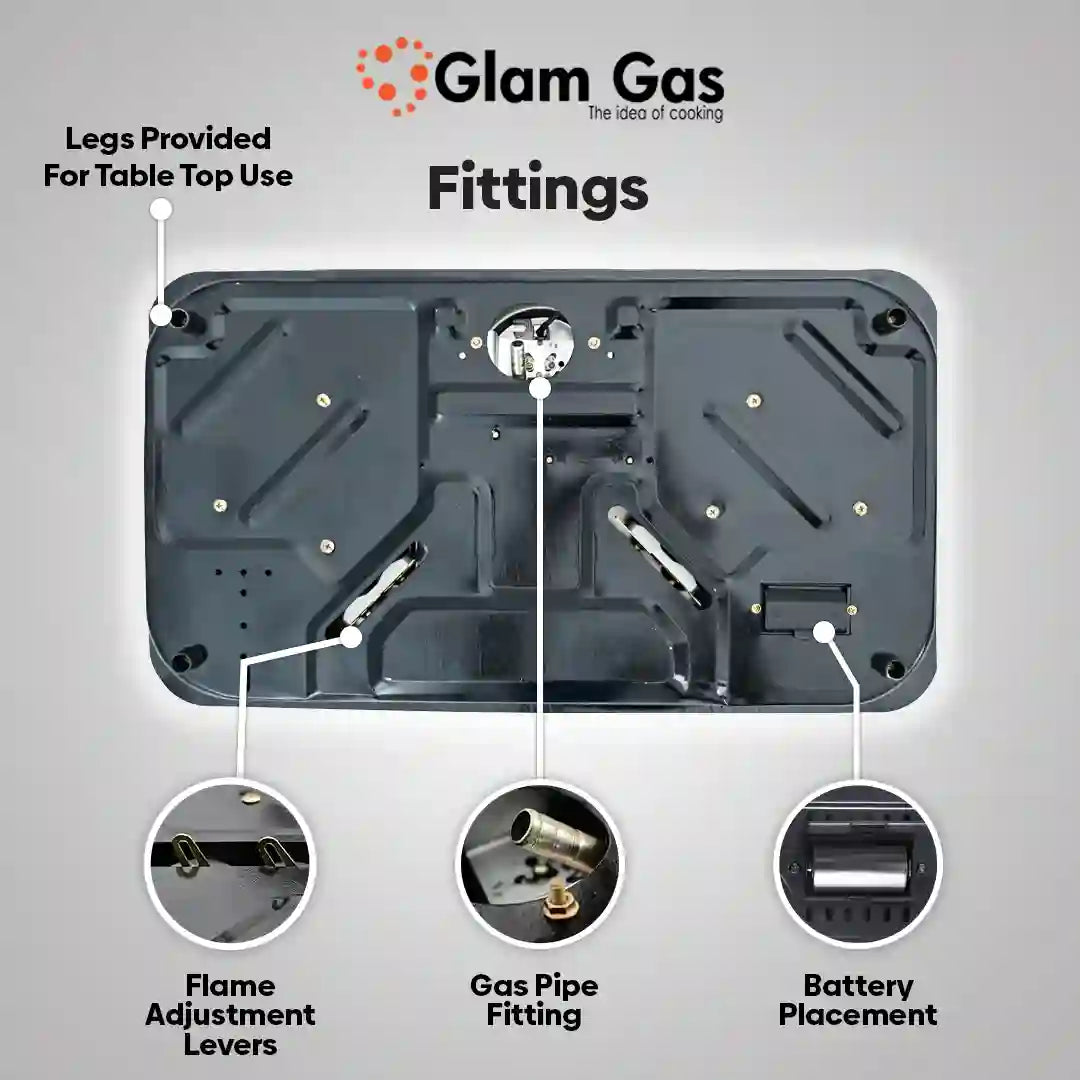 Glam Gas 3 Burner Built-in Hob – D-Cut, Blue Berry & Black Berry Tempered Glass