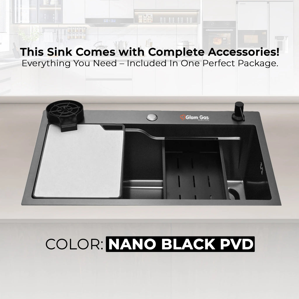 Glam Gas Nano PVD Kitchen Sink – Large Single Bowl, Textured Black or Silver