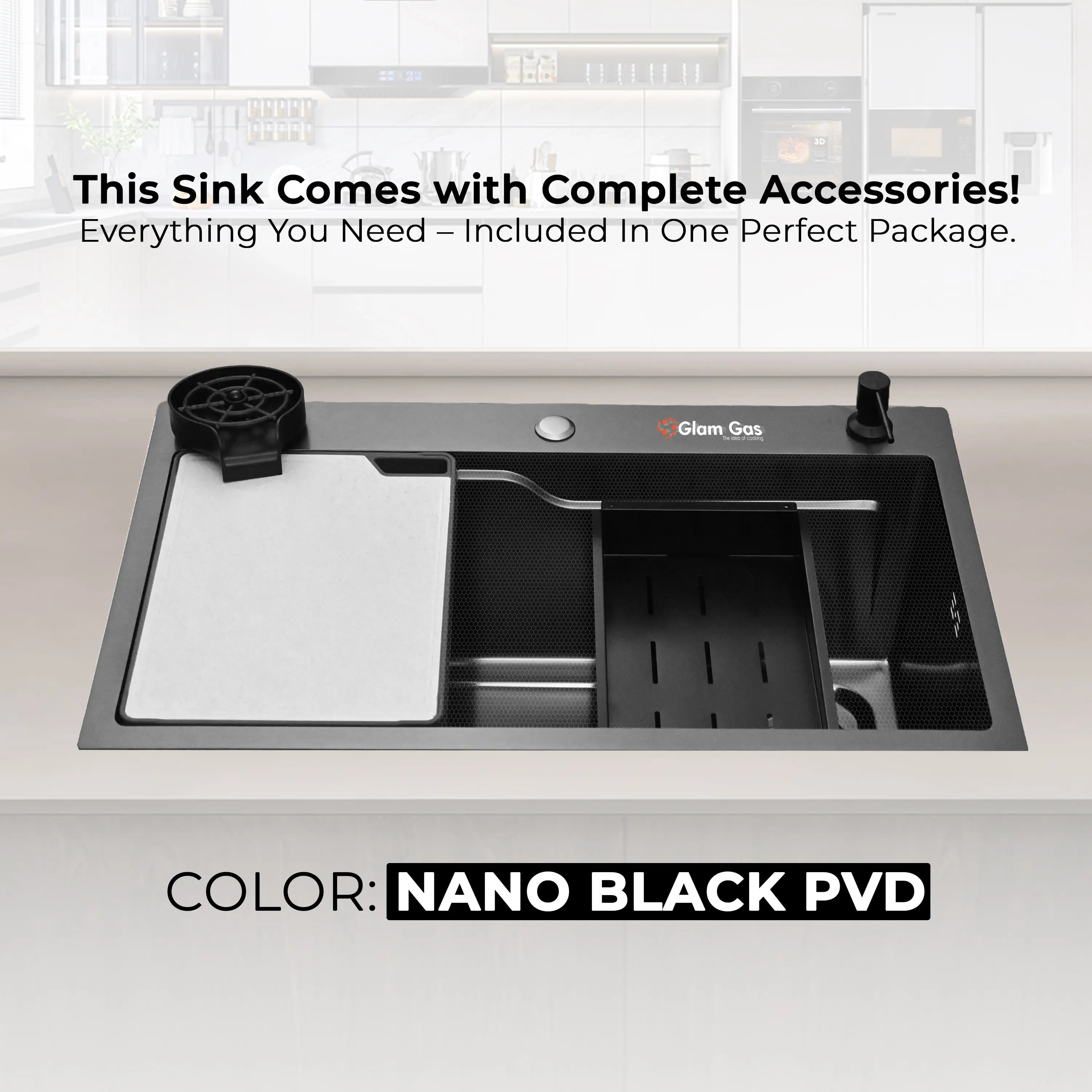Glam Gas Nano PVD Kitchen Sink – Large Single Bowl, Textured Black or Silver