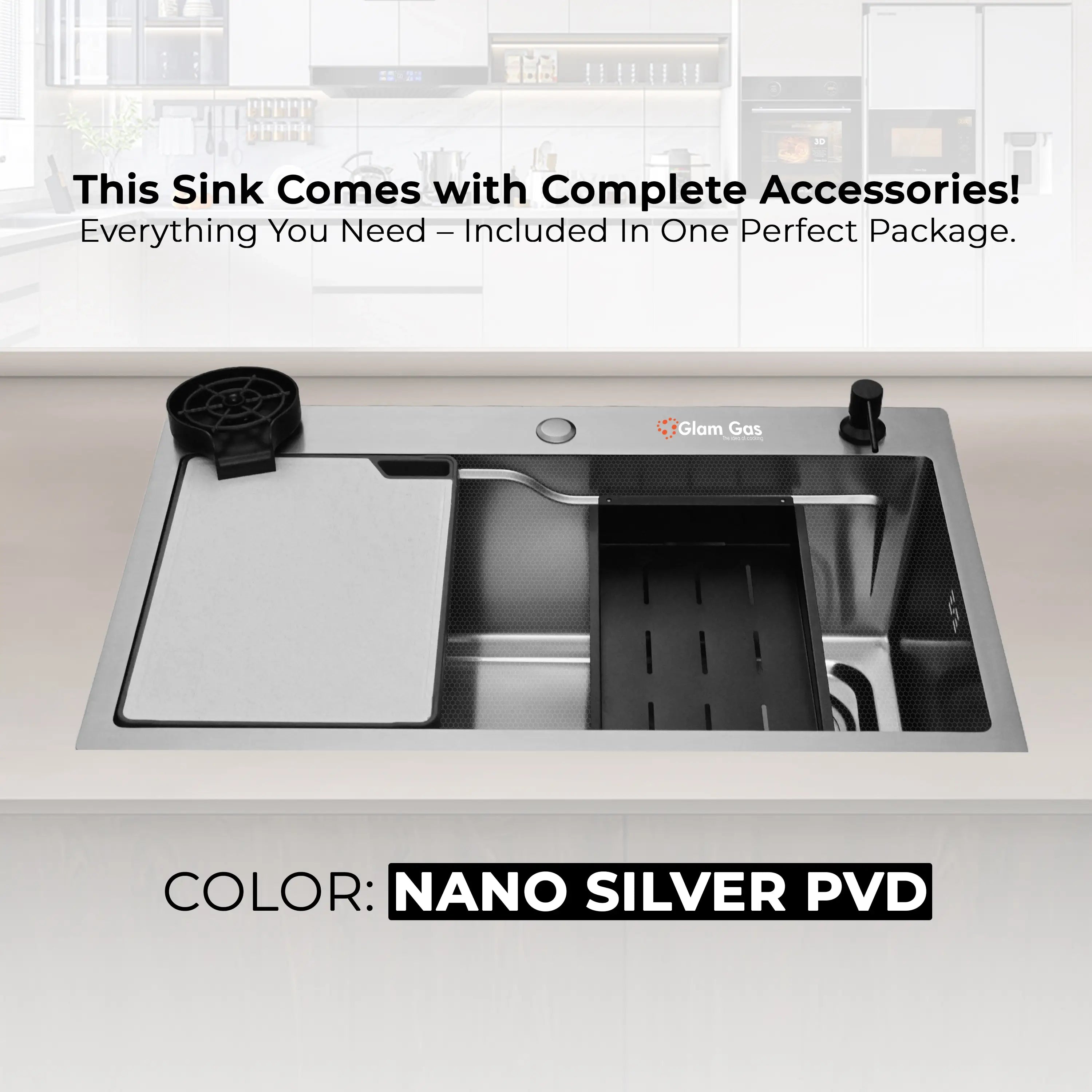 Glam Gas Nano PVD Kitchen Sink – Large Single Bowl, Textured Black or Silver