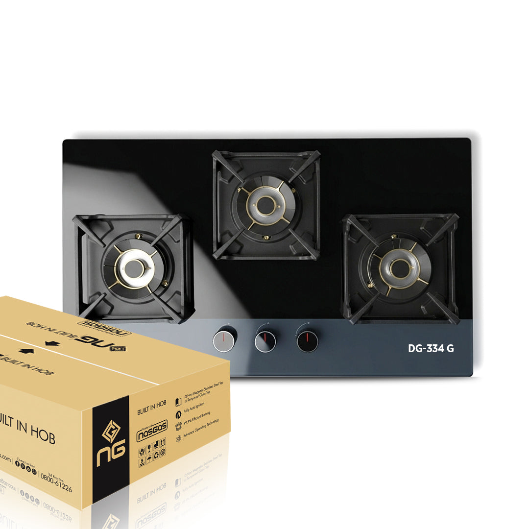 NasGas DG-334G (Auto & Safety) Built-in Hob – 3 Large 5.5Kw Burners with Tempered Glass Top