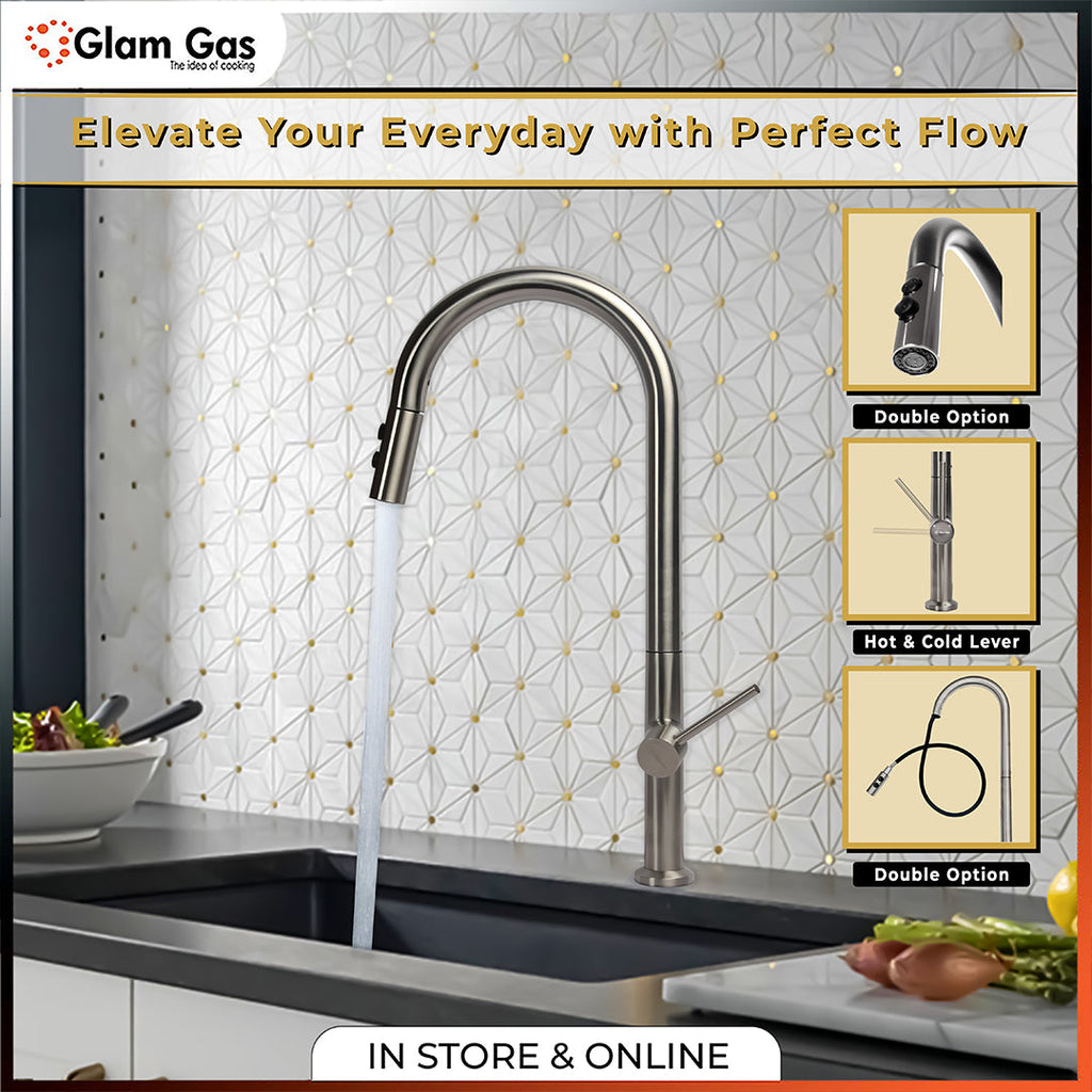 Glam Gas Flow-11 Kitchen Sink Mixer – Pull-Out Stainless Steel Faucet