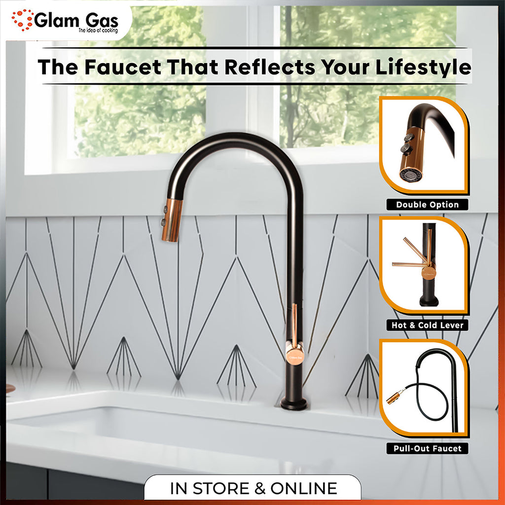 Glam Gas Flow-12 Kitchen Sink Mixer – Pull-Out Stainless Steel Faucet