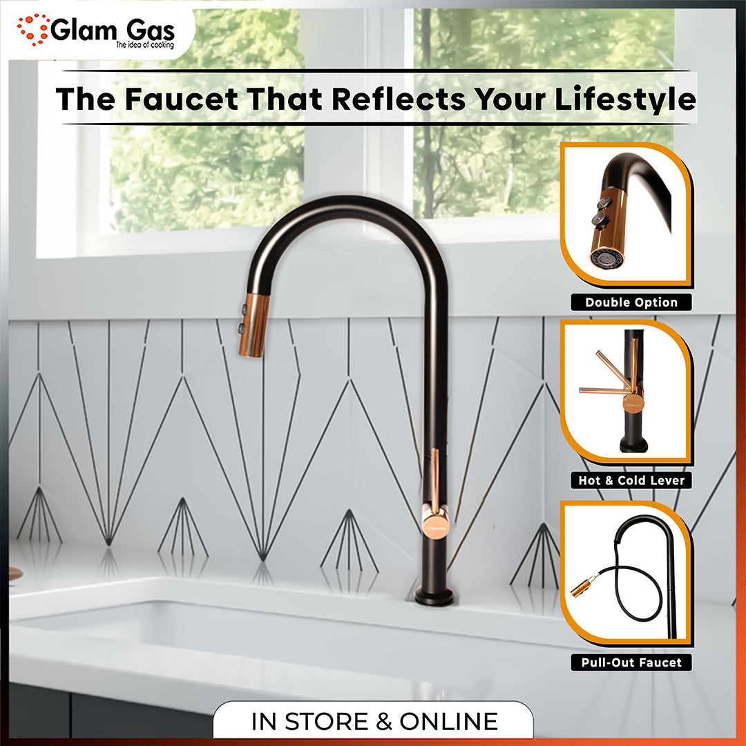 Glam Gas Flow-12 Kitchen Sink Mixer – Pull-Out Stainless Steel Faucet