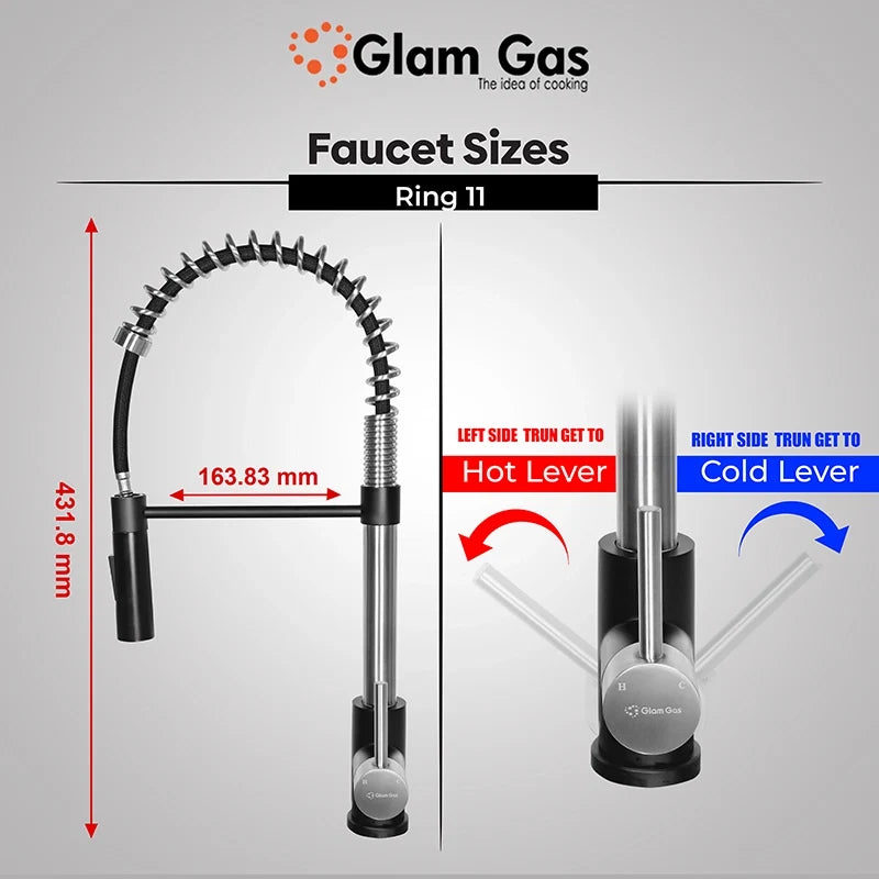 Glam Gas Ring-11 Kitchen Sink Mixer – Pull-Out Stainless Steel Faucet
