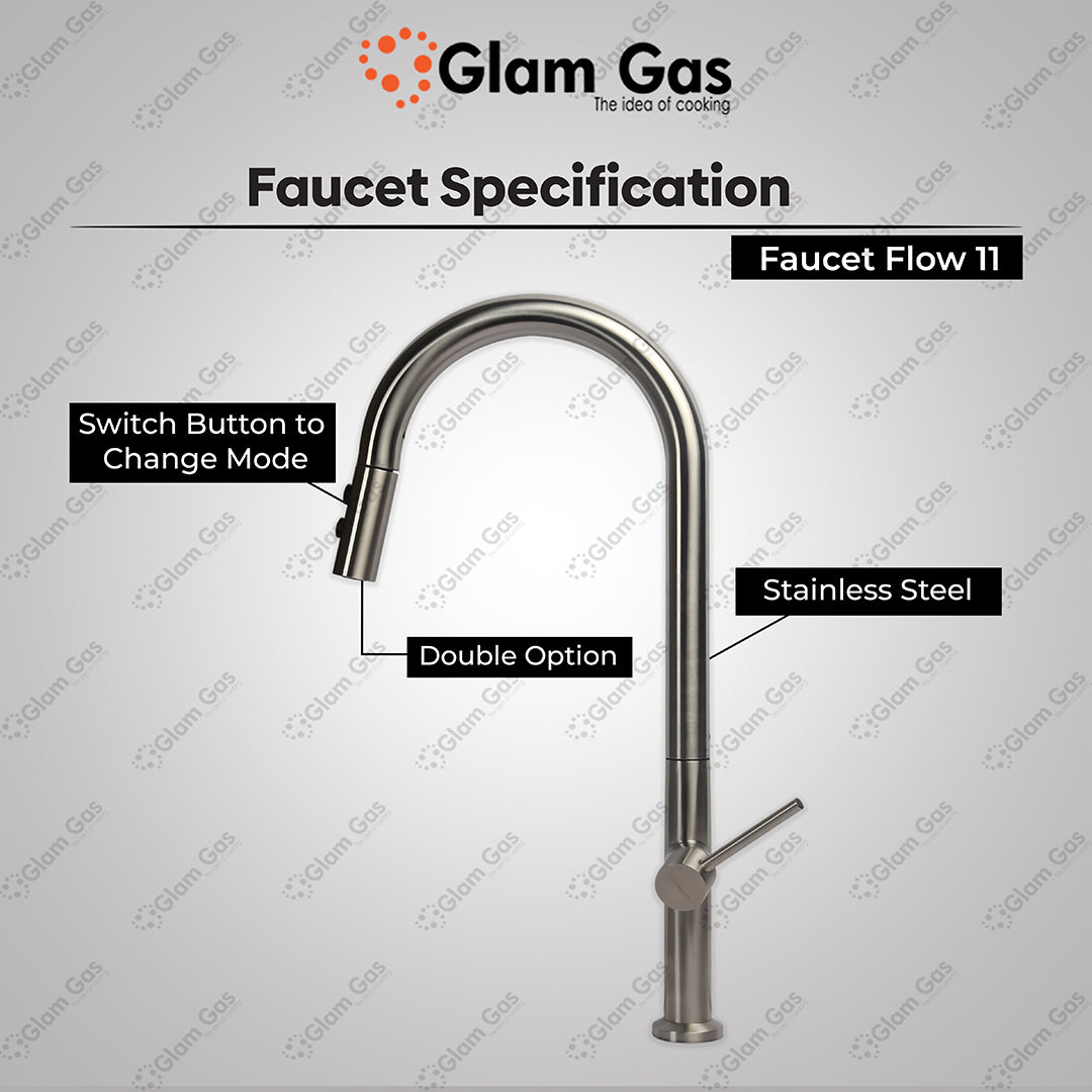 Glam Gas Flow-11 Kitchen Sink Mixer – Pull-Out Stainless Steel Faucet