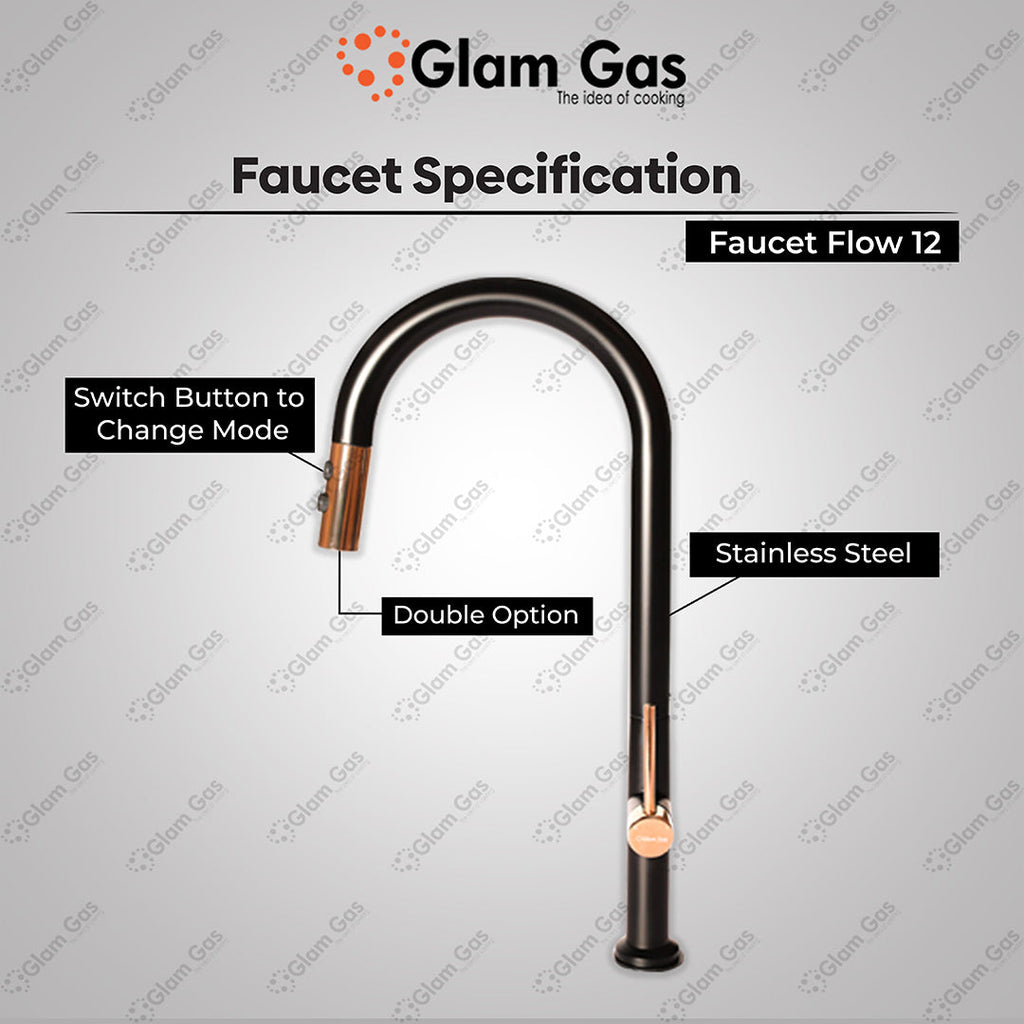 Glam Gas Flow-12 Kitchen Sink Mixer – Pull-Out Stainless Steel Faucet
