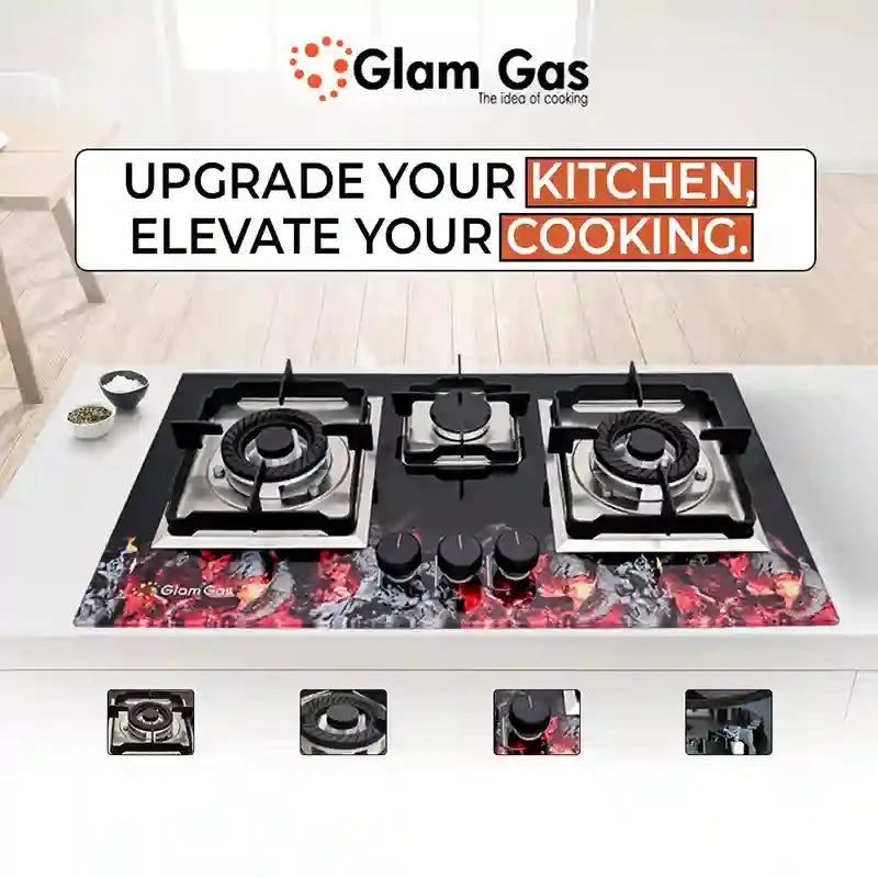 Glam Gas Digital 3 Burner Built-in Hob – Tempered Glass, Four Finishes