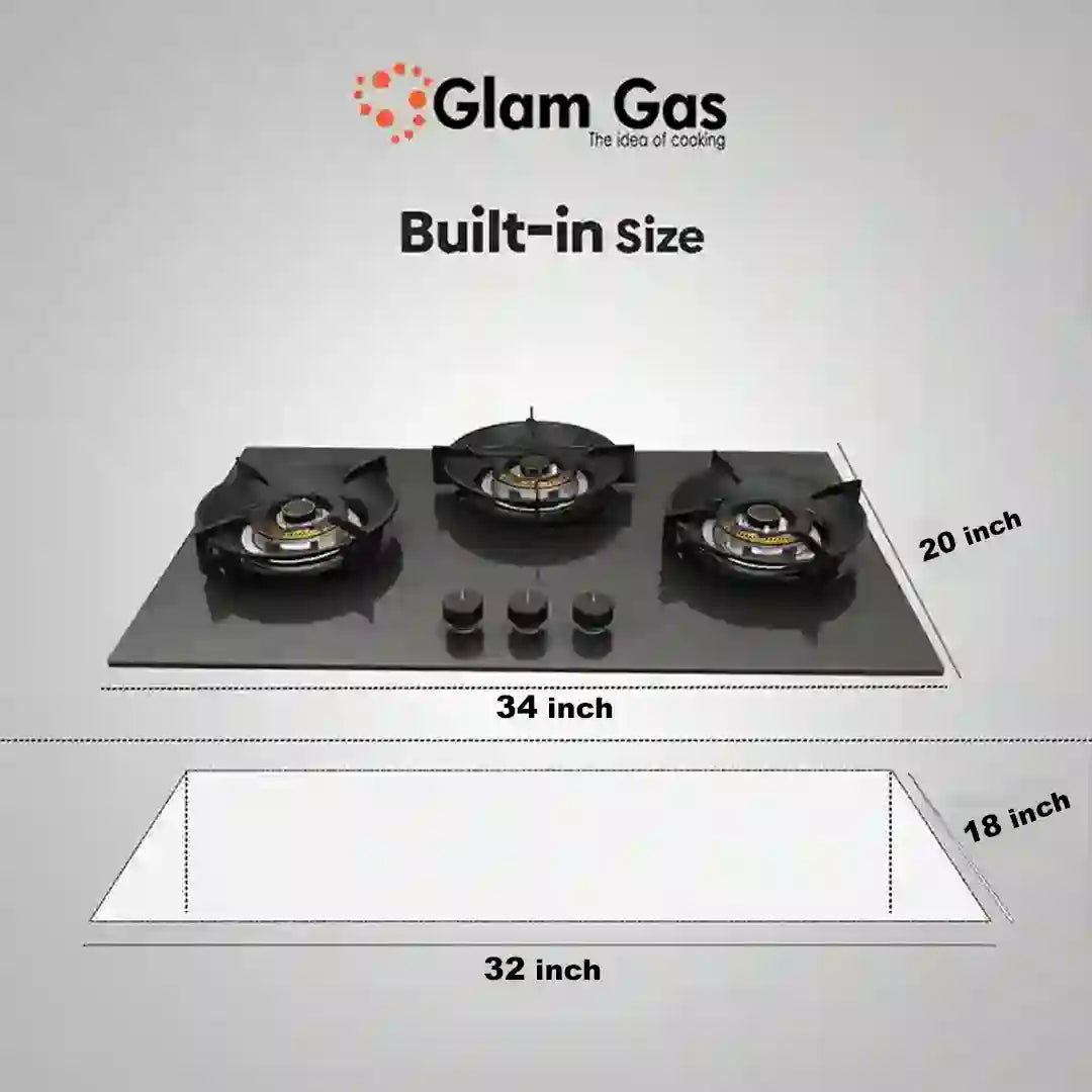 Glam Gas GG-07A Digital 3 Burner Built-in Hob – 8mm Tempered Glass