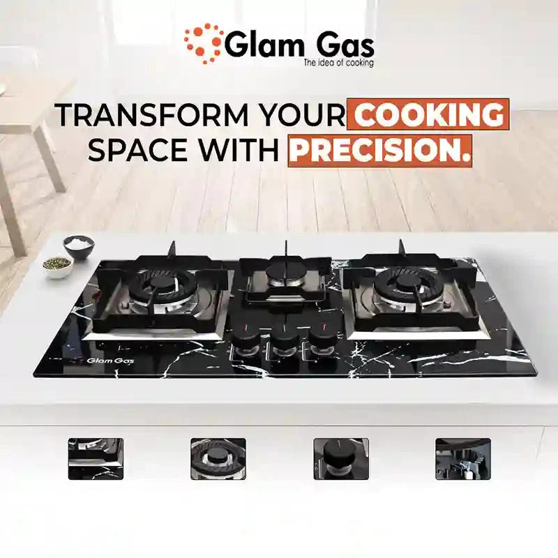 Glam Gas Digital 3 Burner Built-in Hob – Tempered Glass, Four Finishes