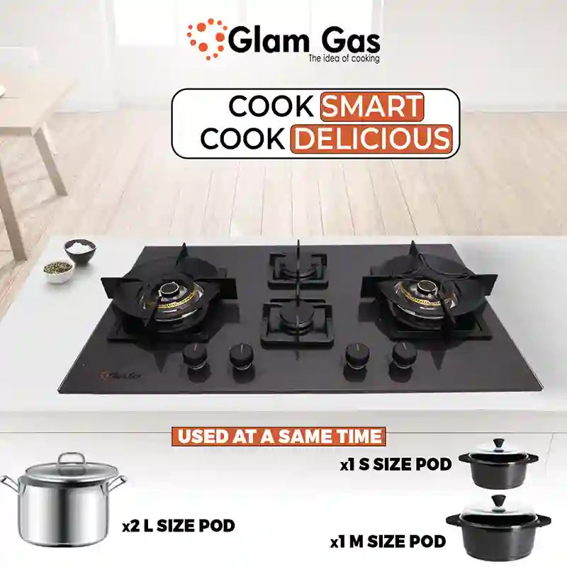 Glam Gas B435 Ford 4 Burner Built-in Hob – Tempered Glass with Auto Ignition