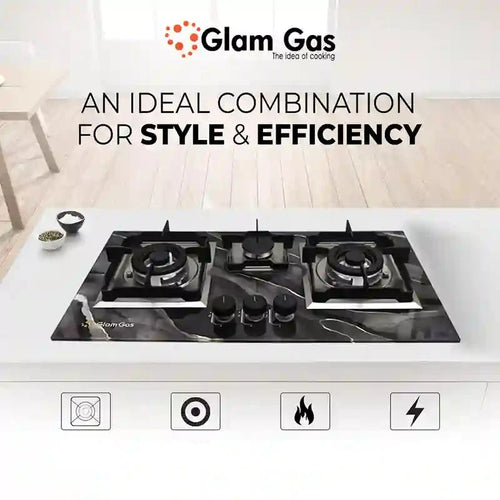 Glam Gas Digital 3 Burner Built-in Hob – Tempered Glass, Four Finishes
