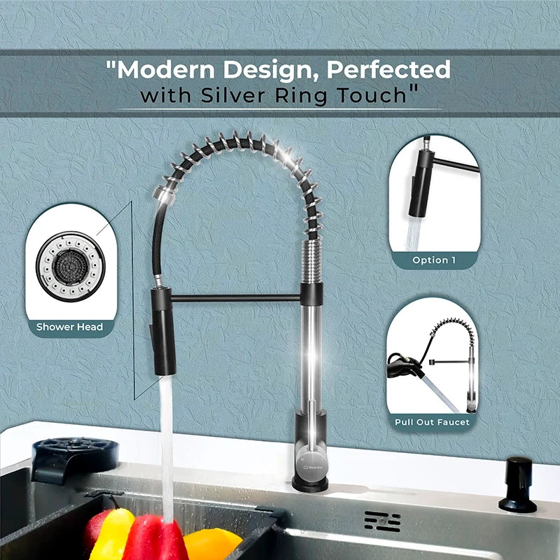 Glam Gas Ring-11 Kitchen Sink Mixer – Pull-Out Stainless Steel Faucet