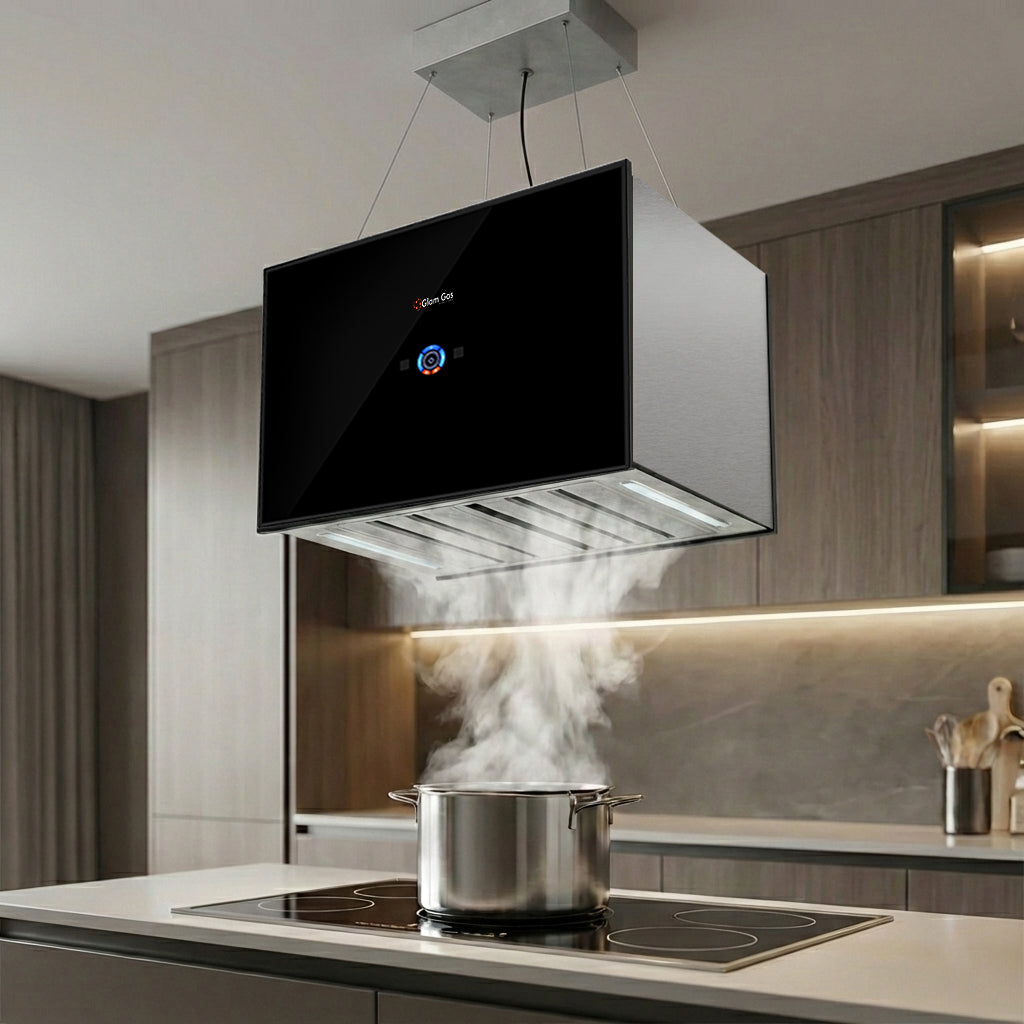 Glam Gas Island Glow Kitchen Hood – Chandelier Style for Centre Island Kitchens