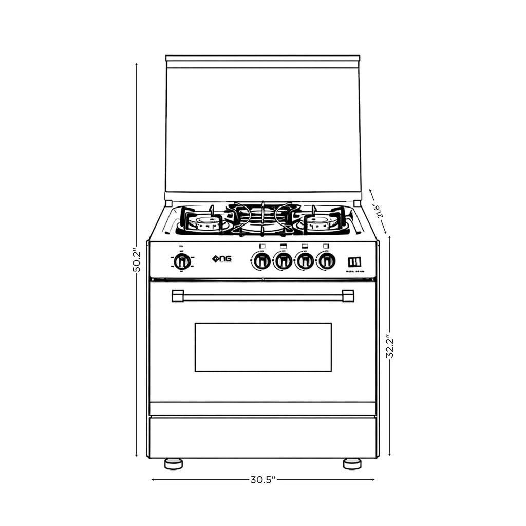 NasGas Cooking Range DG-430 Single Door –3 Burner, Stainless Steel Body