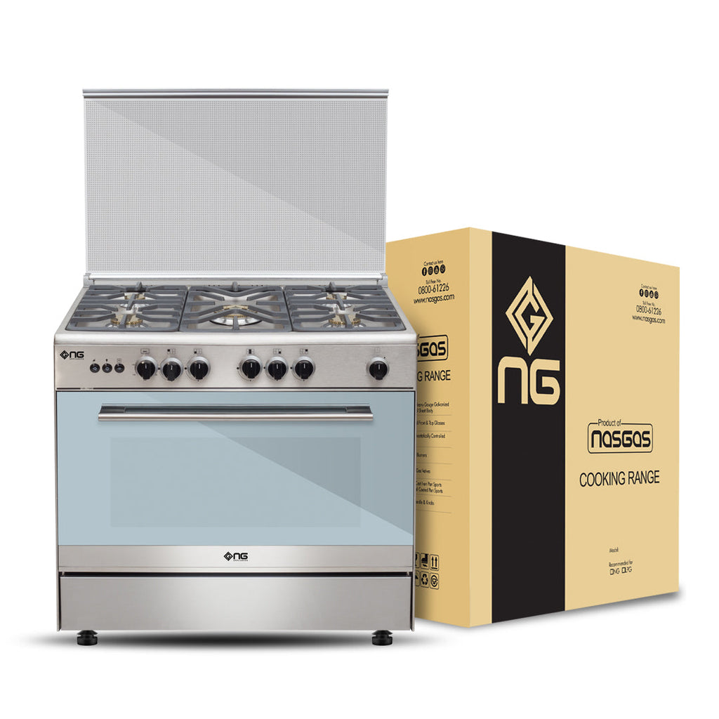 NasGas Cooking Range NG-786 Single Door – 5 Burner, Stainless Steel Body