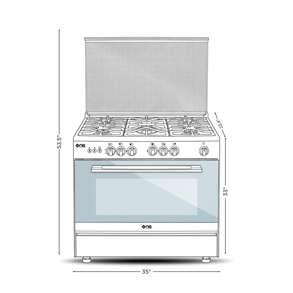 NasGas Cooking Range NG-786 Single Door – 5 Burner, Stainless Steel Body