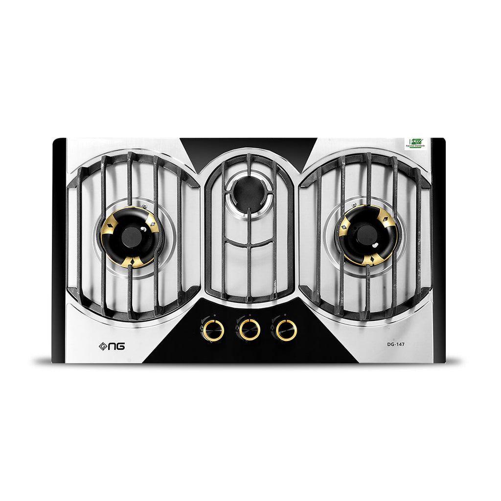 NasGas DG-147 Built-in Hob – 3 Brass Burners Stainless Steel Gas Stove with Auto Ignition