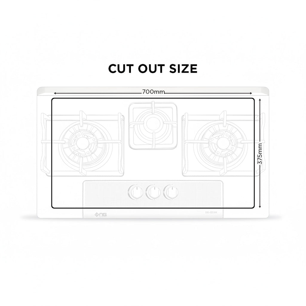 NasGas DG-222 BK Built-in Hob – 3 Burner Black & Silver Gas Stove with Laser Cut Supports