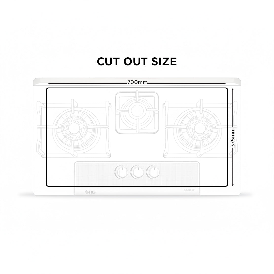 NasGas DG-222 BK Built-in Hob – 3 Burner Black & Silver Gas Stove with Laser Cut Supports