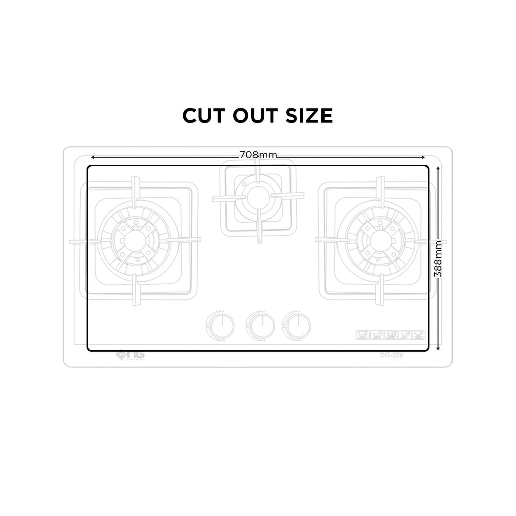 NasGas DG-226 Built-in Hob – 3 Burner Tempered Glass Gas Stove with Laser Cut Supports