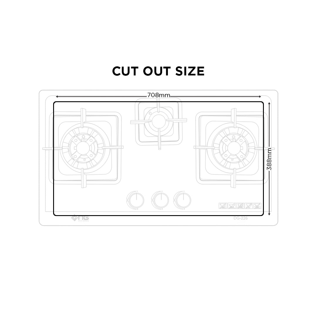 NasGas DG-226 Built-in Hob – 3 Burner Tempered Glass Gas Stove with Laser Cut Supports