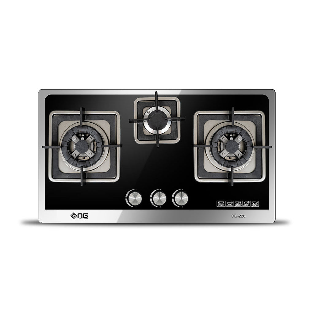NasGas DG-226 Built-in Hob – 3 Burner Tempered Glass Gas Stove with Laser Cut Supports