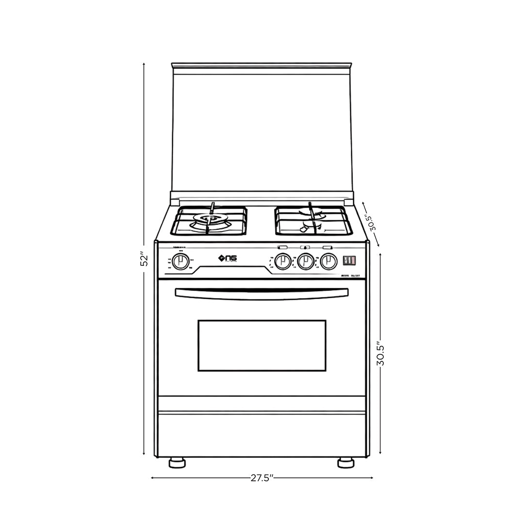 NasGas DG-327 Cooking Range - 3 Burner Single Door - Stainless Steel