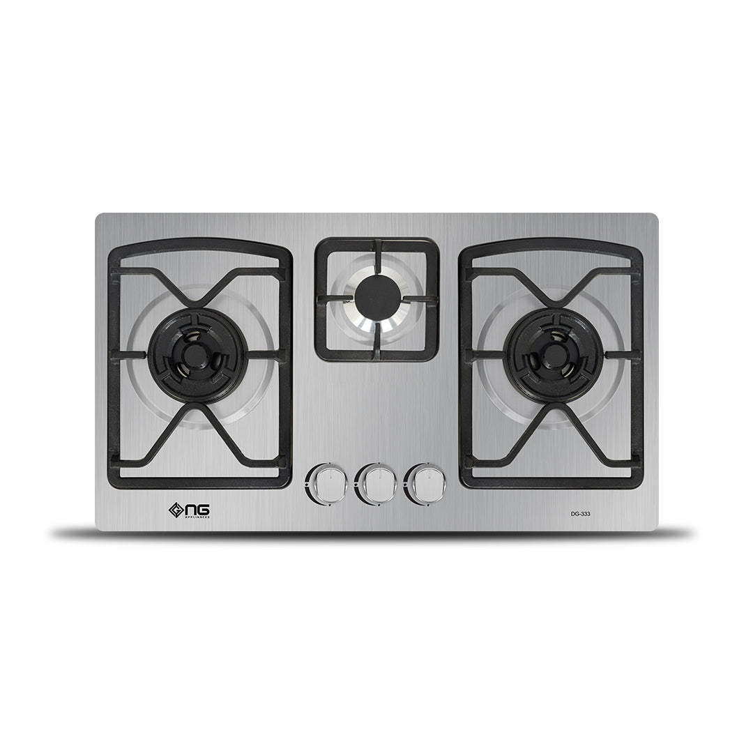 NasGas DG-333 Built-in Hob – 3 Burner Non-Magnetic Stainless Steel Gas Stove