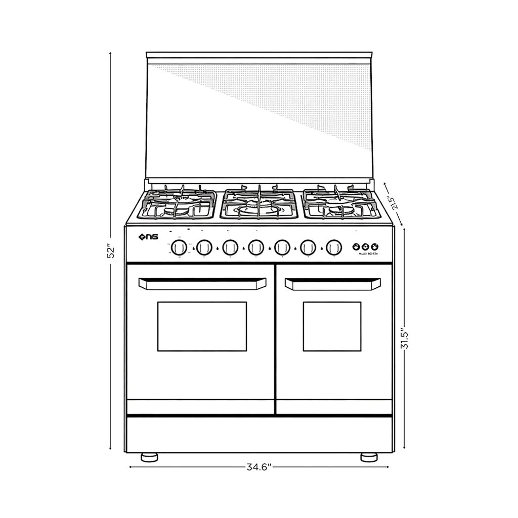 NasGas DG-534 Cooking Range - 5 Burner Double Door - Stainless Steel