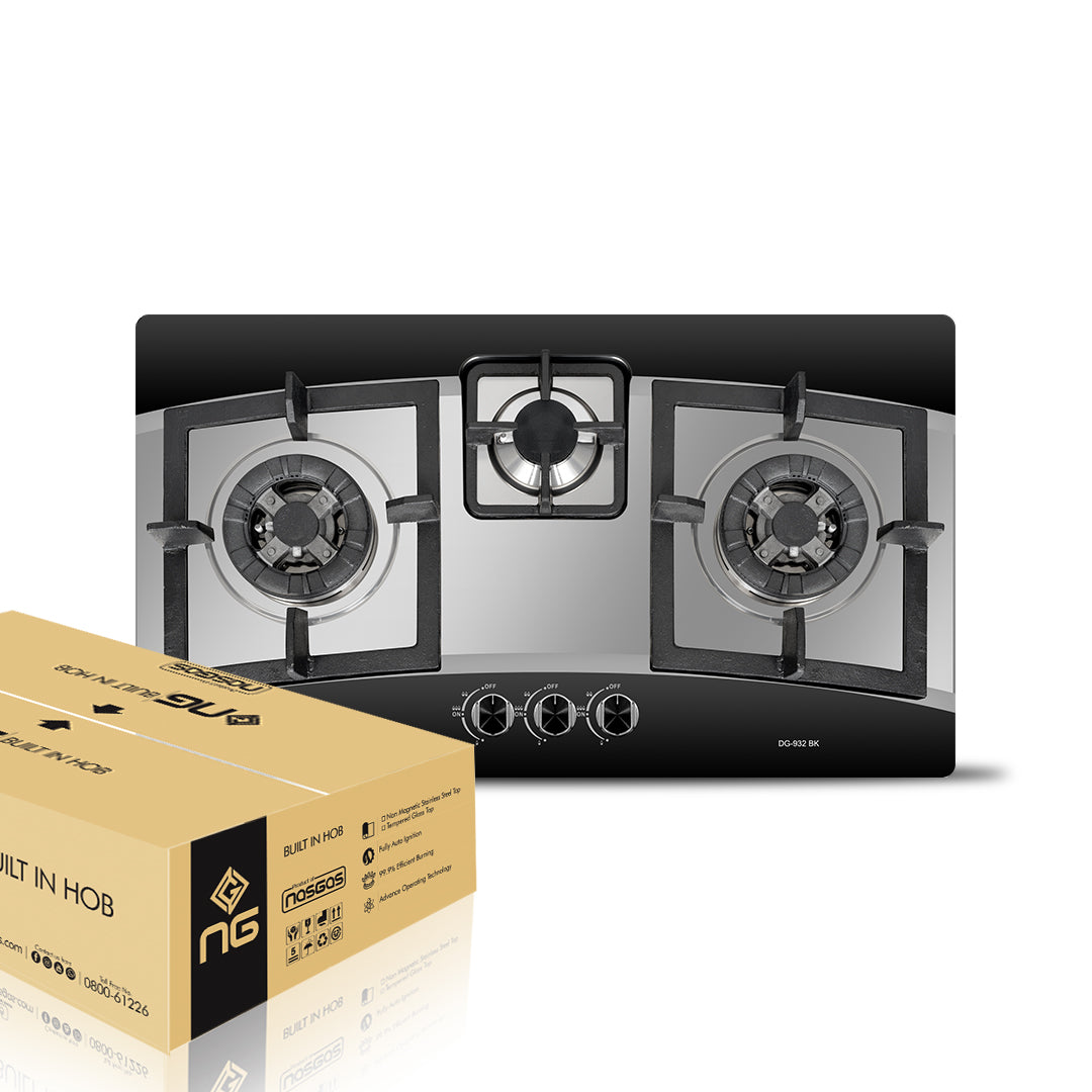 NasGas DG-932 BK Built-in Hob – 3 Burner Stainless Steel Top Gas Stove
