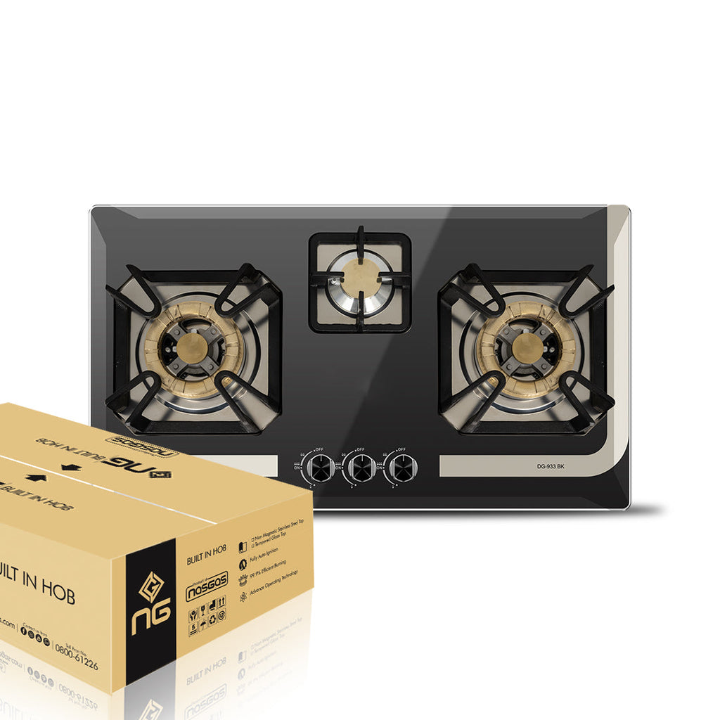 NasGas DG-933 BK Built-in Hob – 3 Super Prime Burners with Auto Agnition