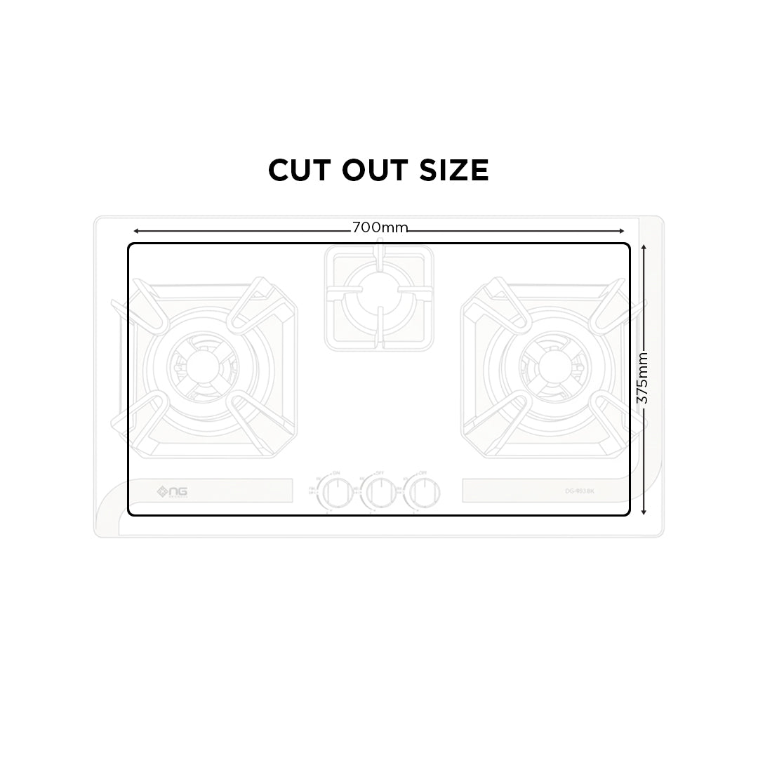 NasGas DG-933 BK Built-in Hob – 3 Super Prime Burners with Auto Agnition
