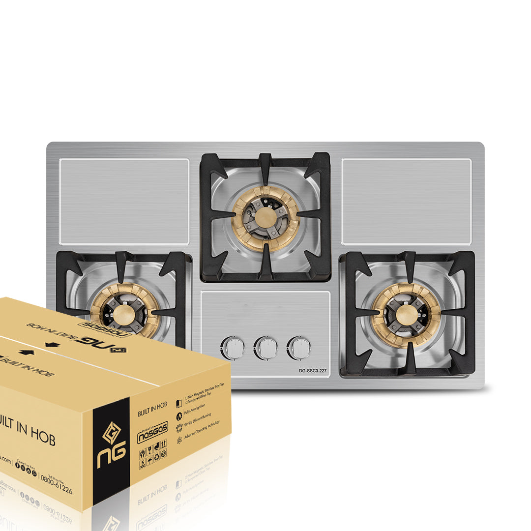 NasGas DG-227 S Built-in Hob – 3 Large 5Kw Burners Stainless Steel Gas Stove