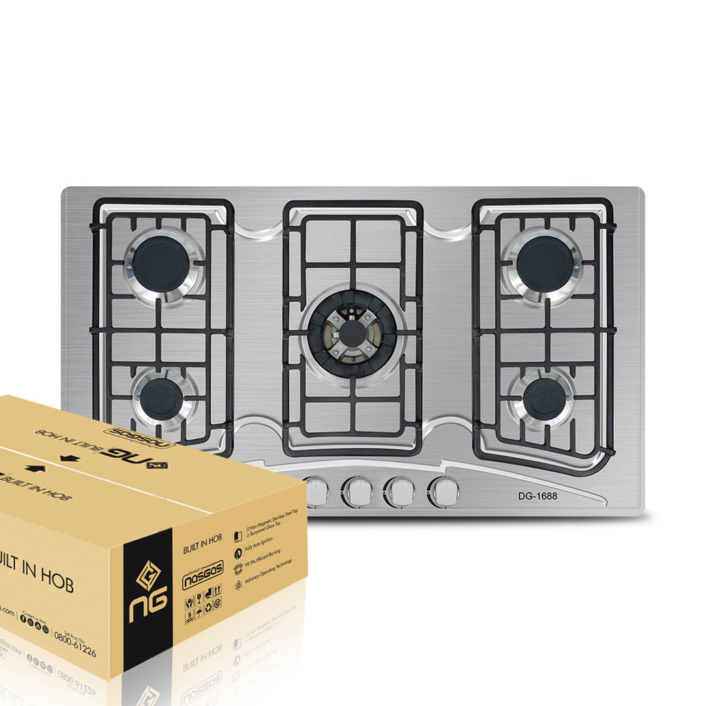 NasGas DG-555 S Built-in Hob – 5 Burner Stainless Steel Gas Stove with Auto Ignition