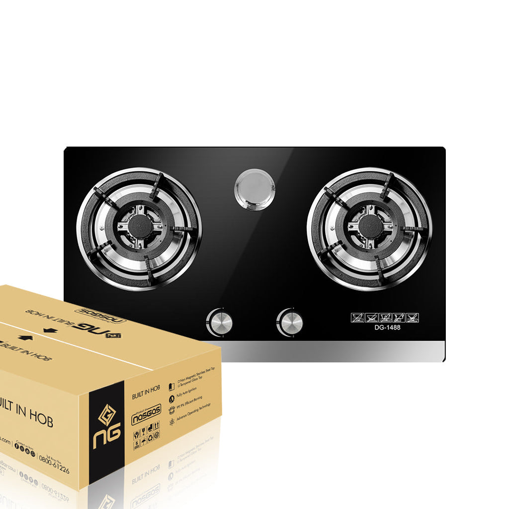 NasGas DG-GN2 Built-in Hob – 2 Burner Tempered Glass Gas Stove with Auto Ignition