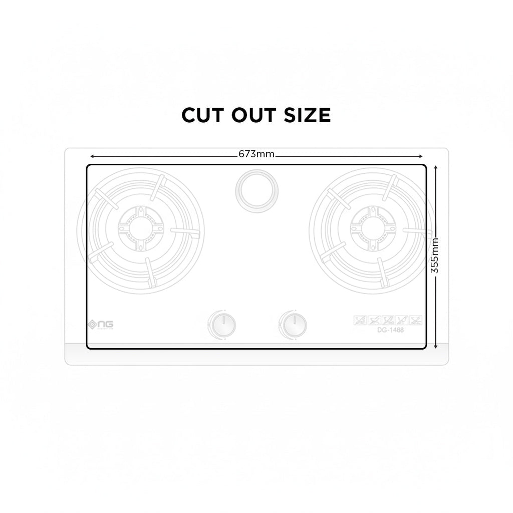 NasGas DG-GN2 Built-in Hob – 2 Burner Tempered Glass Gas Stove with Auto Ignition