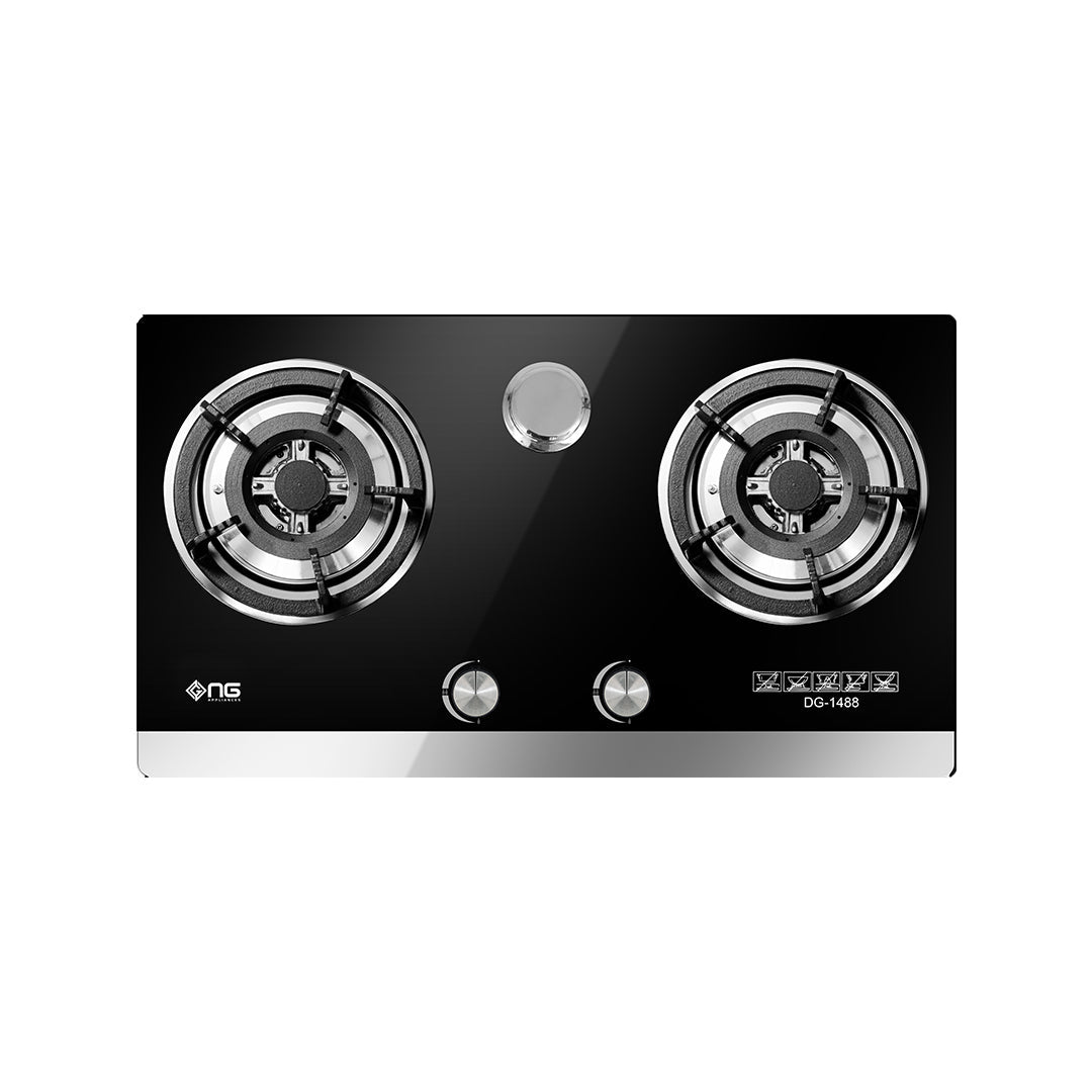 NasGas DG-GN2 Built-in Hob – 2 Burner Tempered Glass Gas Stove with Auto Ignition