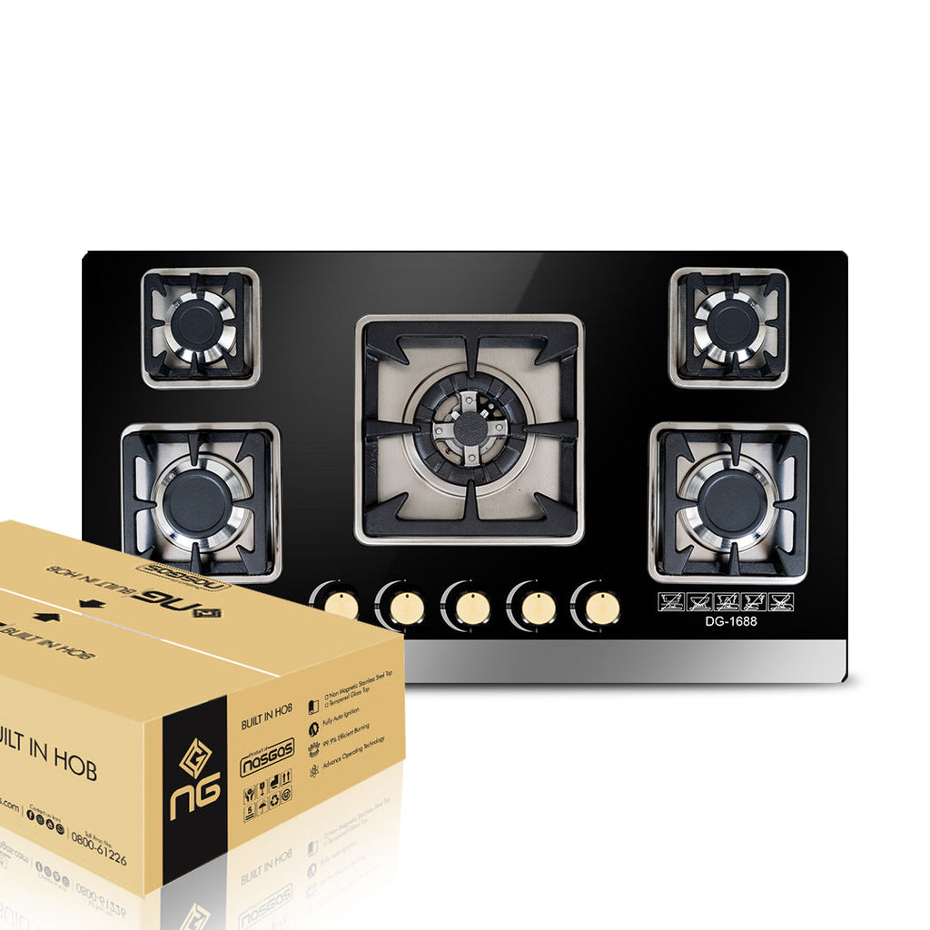 NasGas DG-GN 5 Built-in Hob – 5 Burner Tempered Glass Gas Stove with Auto Ignition